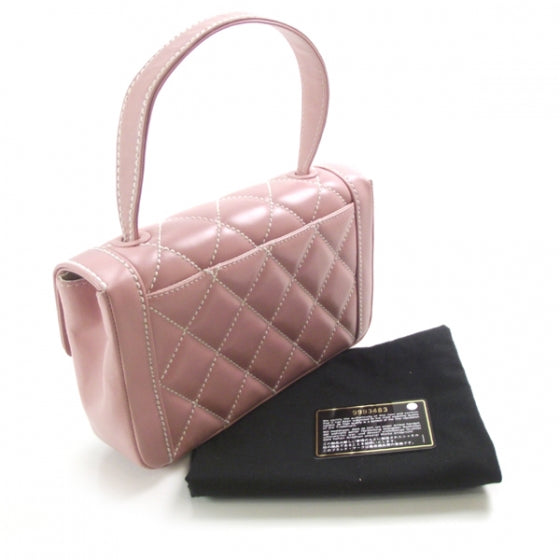 Leather Quilted Flap Handbag Pink