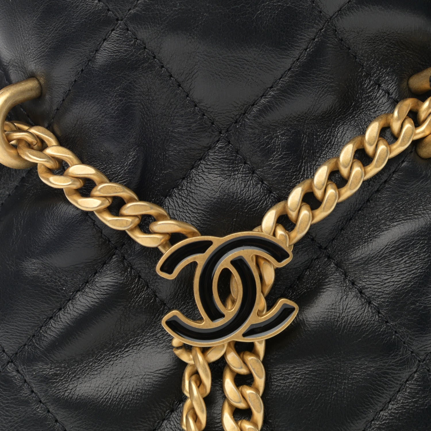 Chanel Lambskin Enamel Quilted Pending CC Bucket Drawstring Bag Black 8 of 11