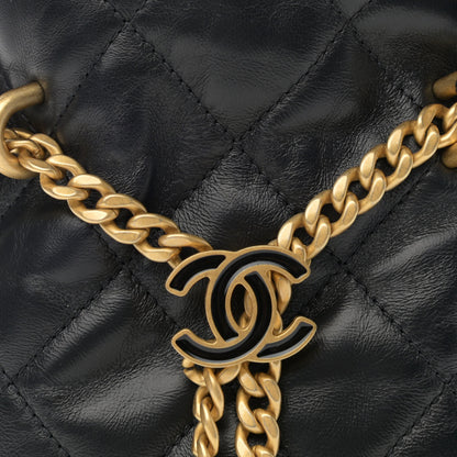 Chanel Lambskin Enamel Quilted Pending CC Bucket Drawstring Bag Black 8 of 11