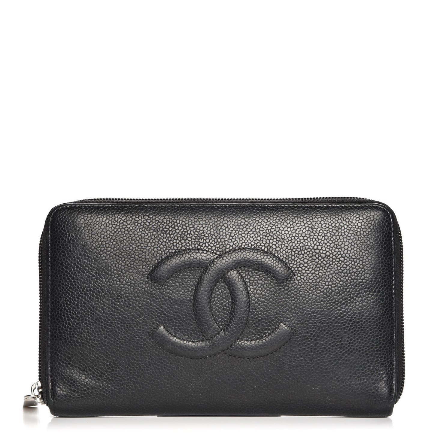 Caviar CC Timeless Large Zip Around Wallet Black