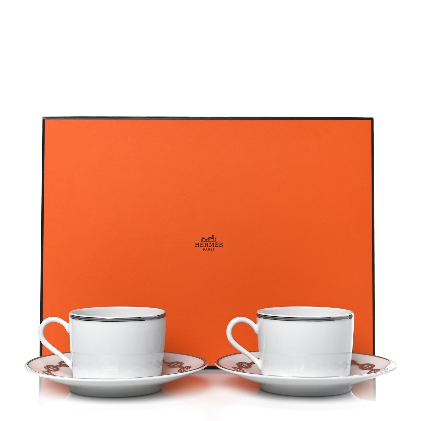 Porcelain Platinum Chaine d'Ancre Tea Cup and Saucer Set of 2