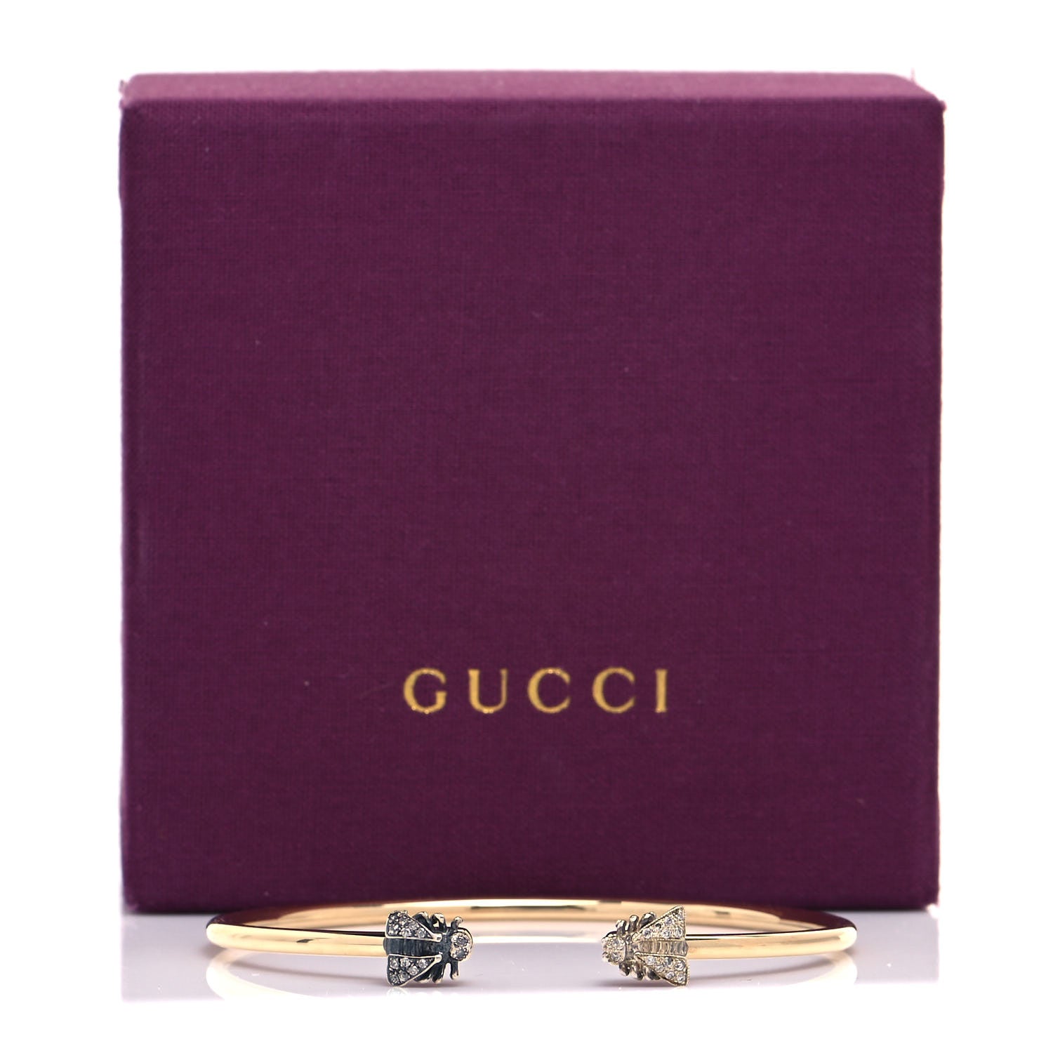 Gucci 18K Yellow Gold Sterling Silver Gray Diamond Le Marche Des Merveilles Bee Cuff Bracelet 5 of 5