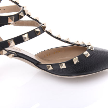 Valentino Garavani Pebbled Calfskin Rockstud Ankle Strap 65mm Pumps 37 Black 8 of 9
