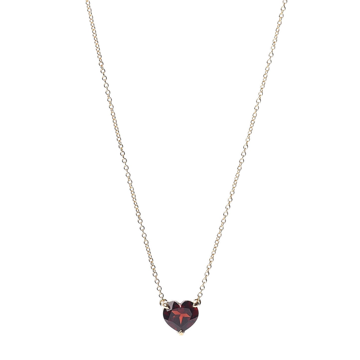 18K Yellow Gold Garnet Heart Pendant Necklace