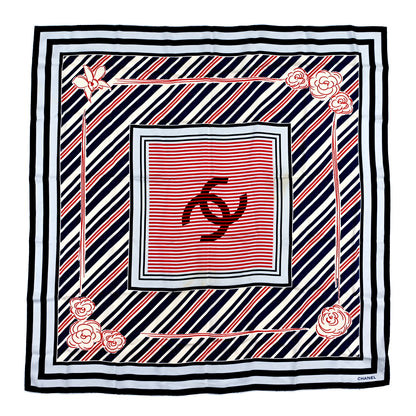 Chanel Silk Camellia Stripe CC Scarf Multicolor 1 of 3