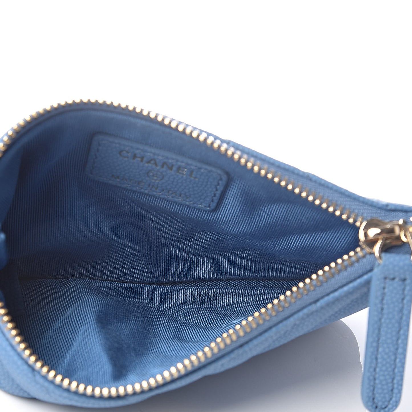 Caviar Flat Chevron Quilted Small Cosmetic Case Blue