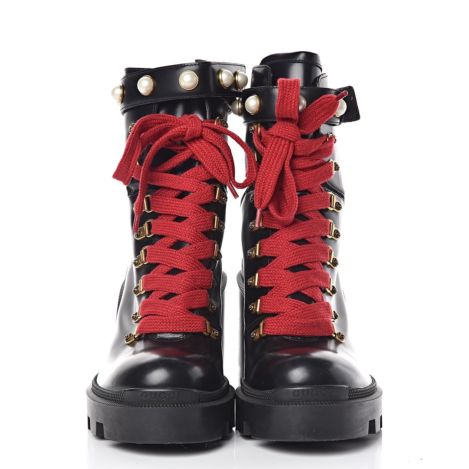 Gucci Calfskin Pearl Lace Up Combat Ankle Boots 40 Black 2 of 9