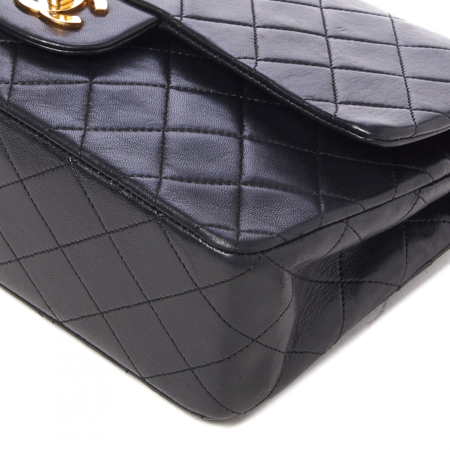 Lambskin Quilted Medium Double Flap Black