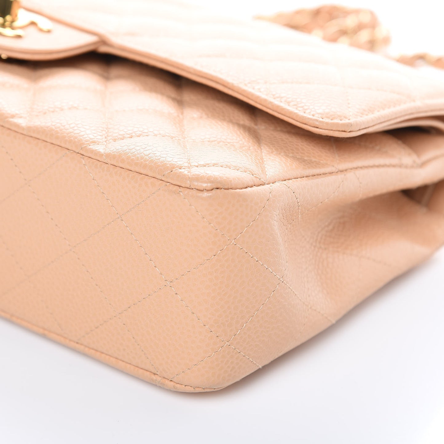 Caviar Quilted Medium Double Flap Beige