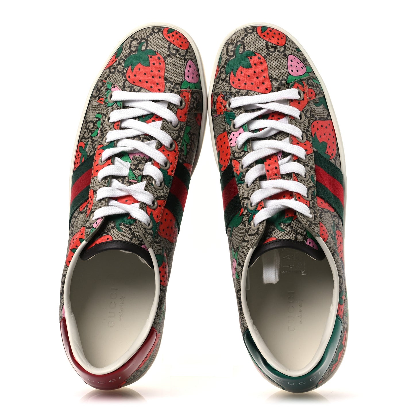 GG Supreme Monogram Strawberry Web Womens Ace Sneakers 38.5 Beige Multicolor Red Green