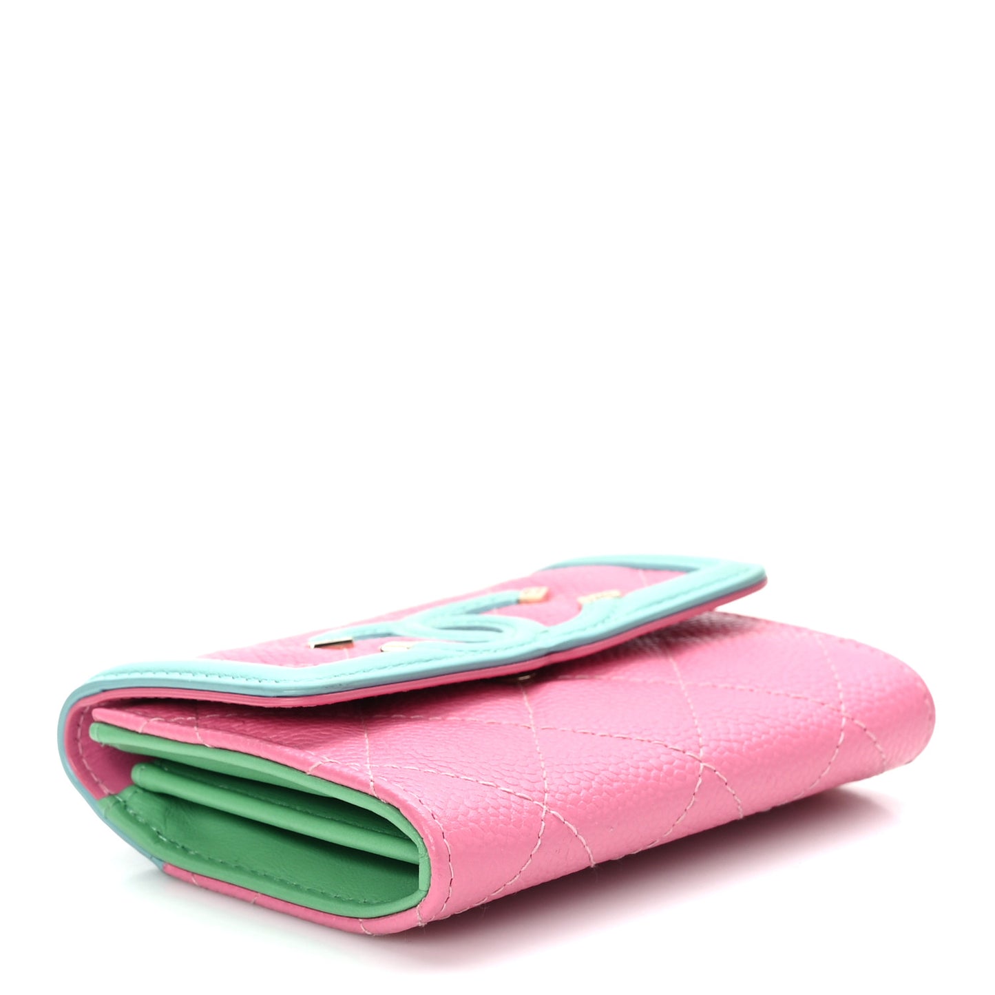 Caviar Quilted Filigree Flap Card Holder Pink Blue Green