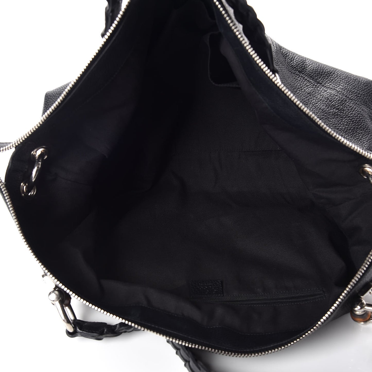 Pebbled Calfskin Large Bamboo Bar Tassel Shoulder Bag Black