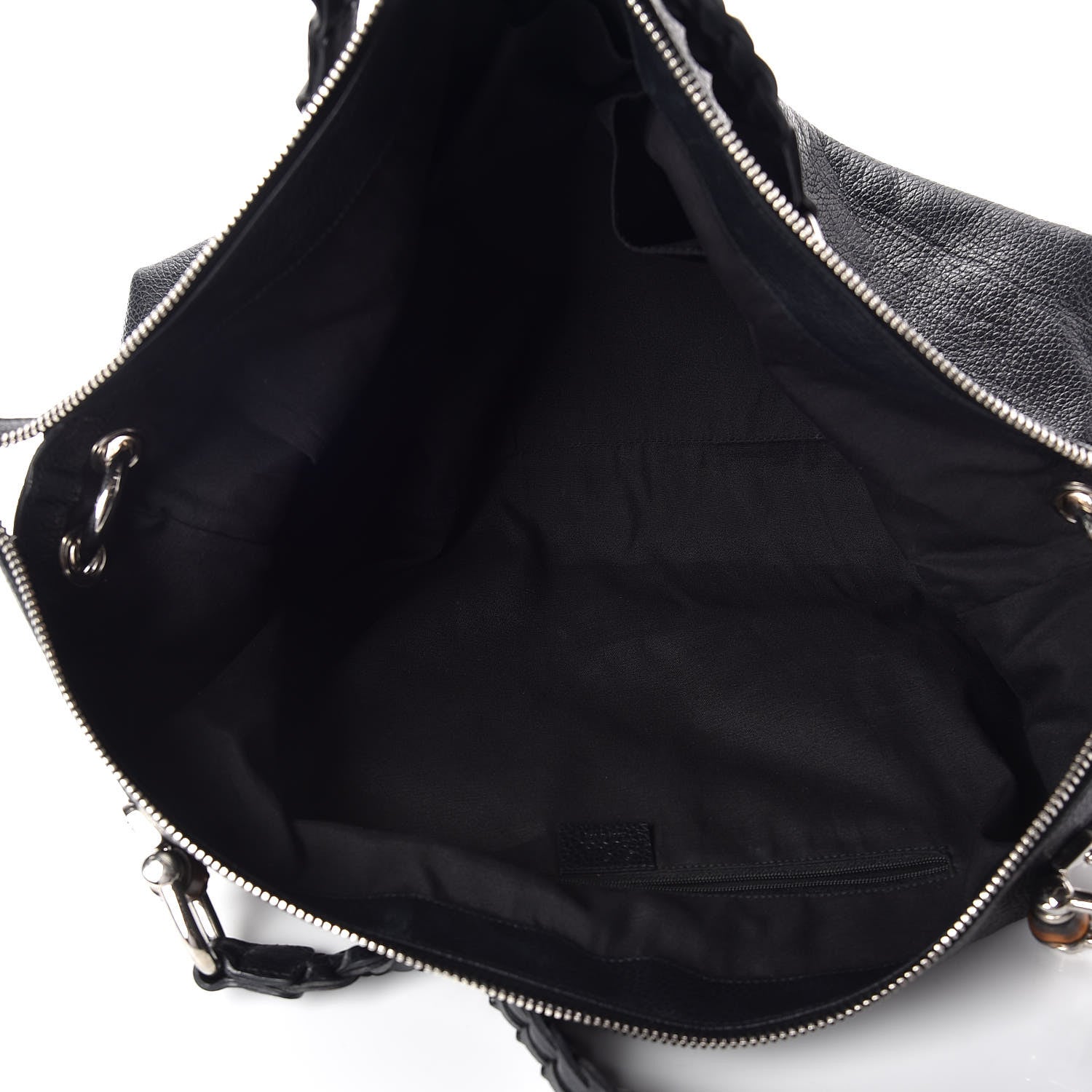Gucci Pebbled Calfskin Large Bamboo Bar Tassel Shoulder Bag Black 7 of 9