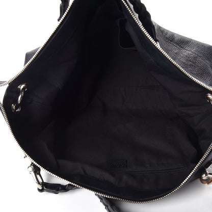 Gucci Pebbled Calfskin Large Bamboo Bar Tassel Shoulder Bag Black 7 of 9