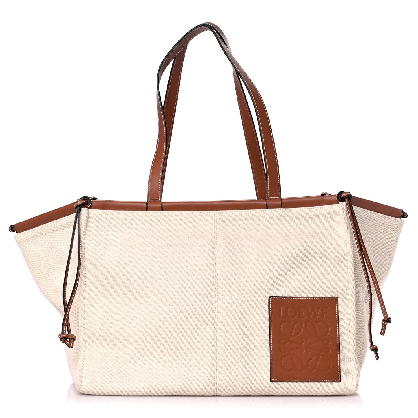 Canvas Calfskin Cushion Tote Beige