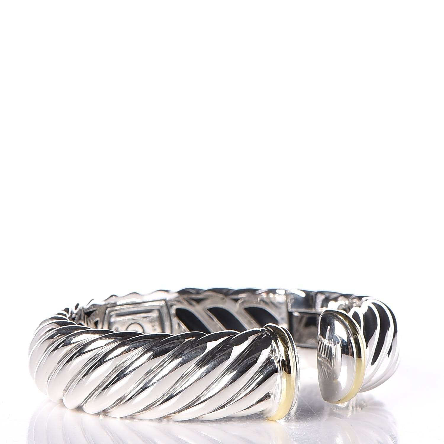 David Yurman Sterling Silver 18K Yellow Gold 15mm Sculpted Cable Cuff 3 of 6