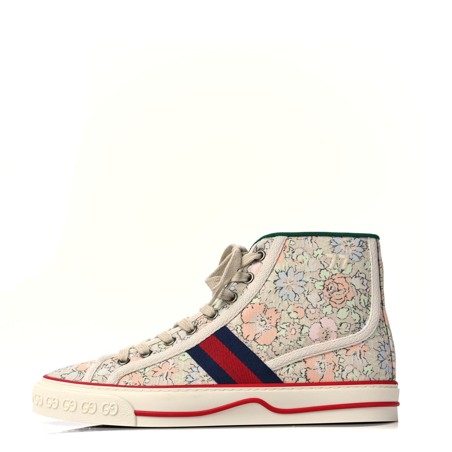 X LIBERTY OF LONDON Canvas Web Tracy Print Womens 1977 Tennis High Top Sneakers 37.5 Mint Peach Mystic White