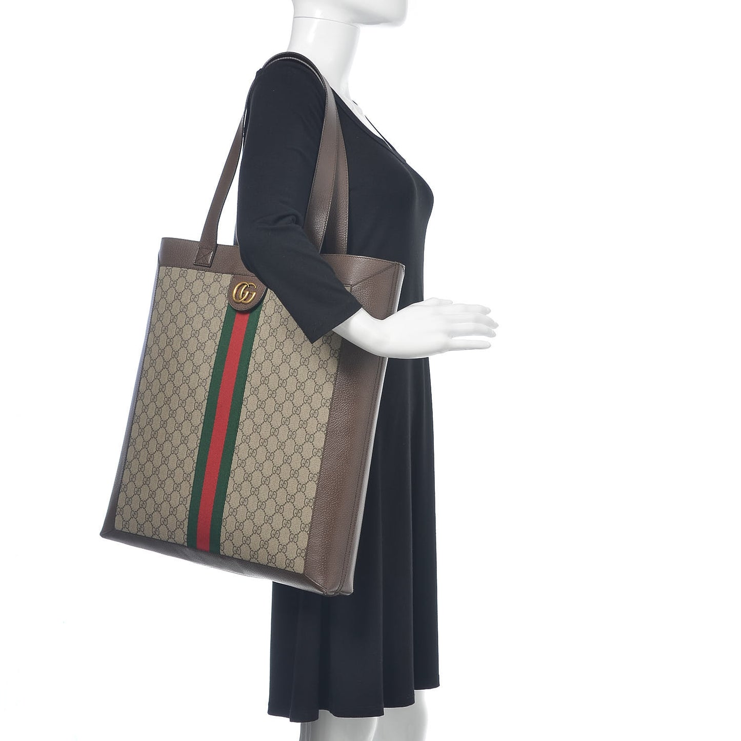 GG Supreme Monogram Web Large Ophidia Vertical Shopping Tote Brown