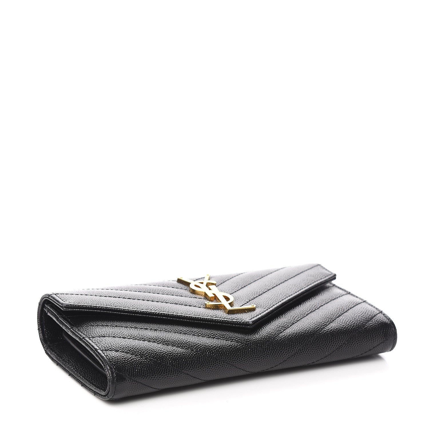 Saint Laurent Grain De Poudre Matelasse Chevron Monogram Flap Wallet Black 4 of 6