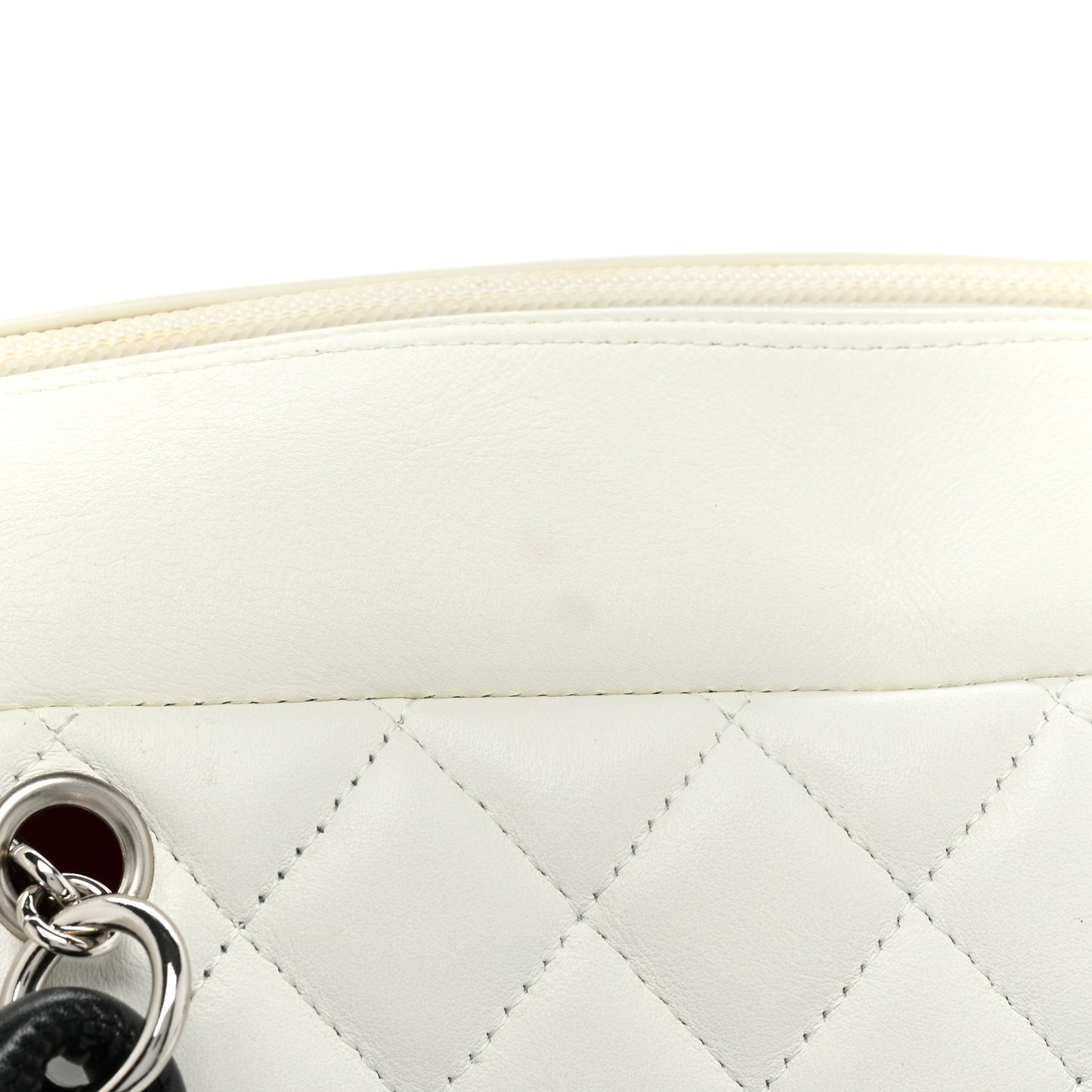 Calfskin Quilted Large Cambon Bowler White Black