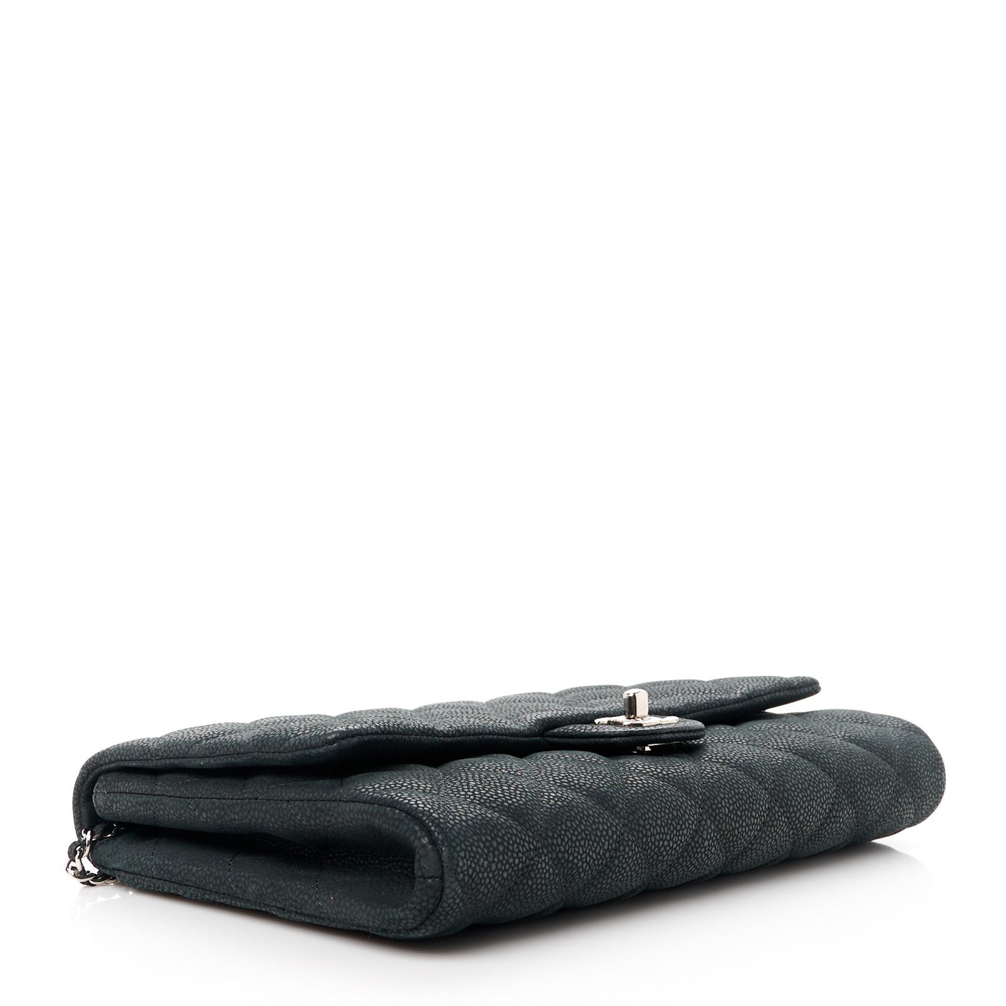 Iridescent Caviar Quilted Clutch With Chain Flap Black