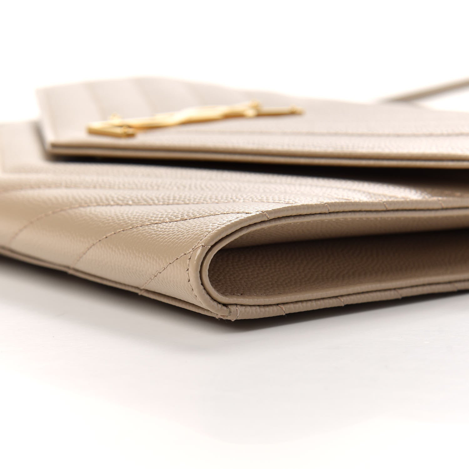 Saint Laurent Grain De Poudre Matelasse Chevron Monogram Envelope Clutch Dark Beige 7 of 10