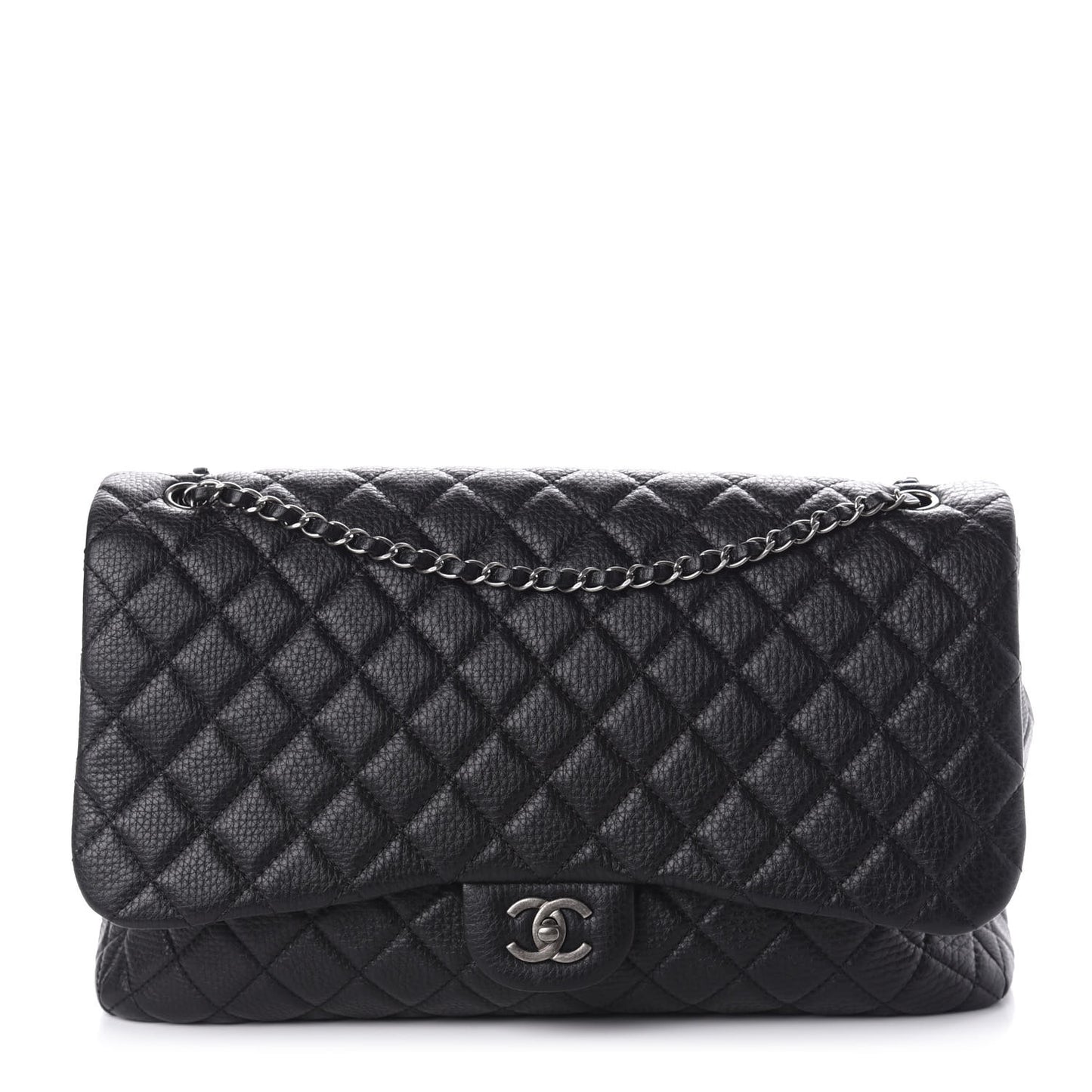 Calfskin Quilted XXL Travel Flap Bag Black