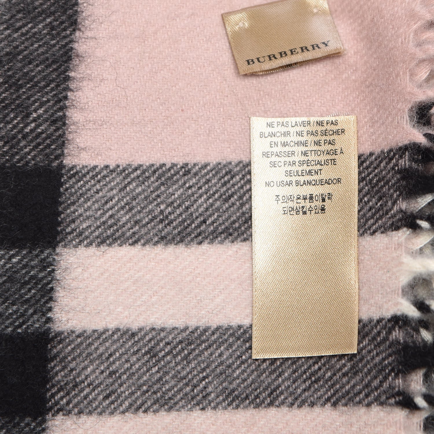 Burberry Cashmere Giant Check Icon Stripe Fringe Scarf Ash Rose 6 of 6