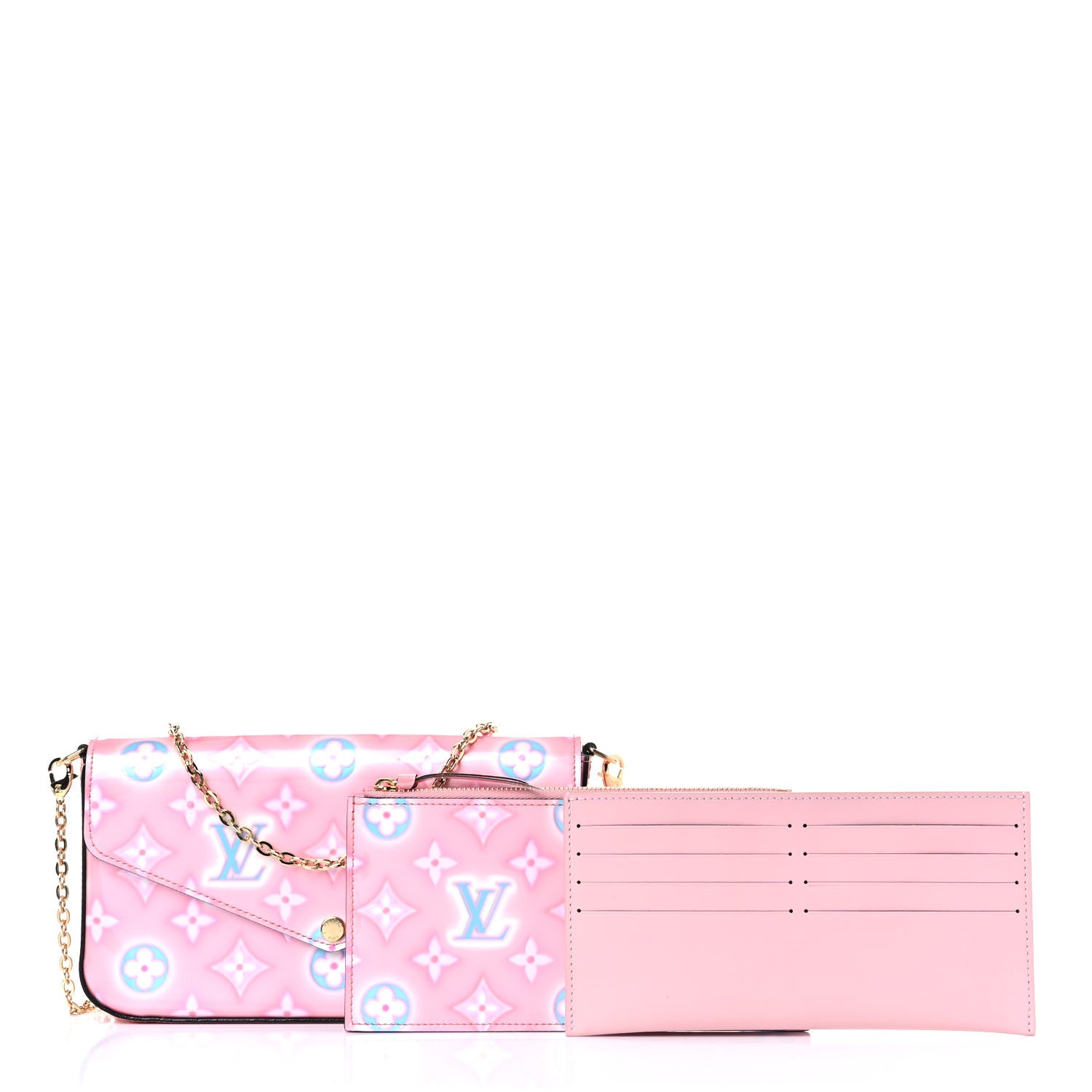 Louis Vuitton Vernis Valentine Felicie Pochette Chain Wallet Light Pink Neon 1 of 9