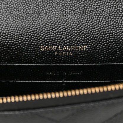 Saint Laurent Grain De Poudre Matelasse Chevron Monogram Envelope Chain Wallet Black 6 of 13