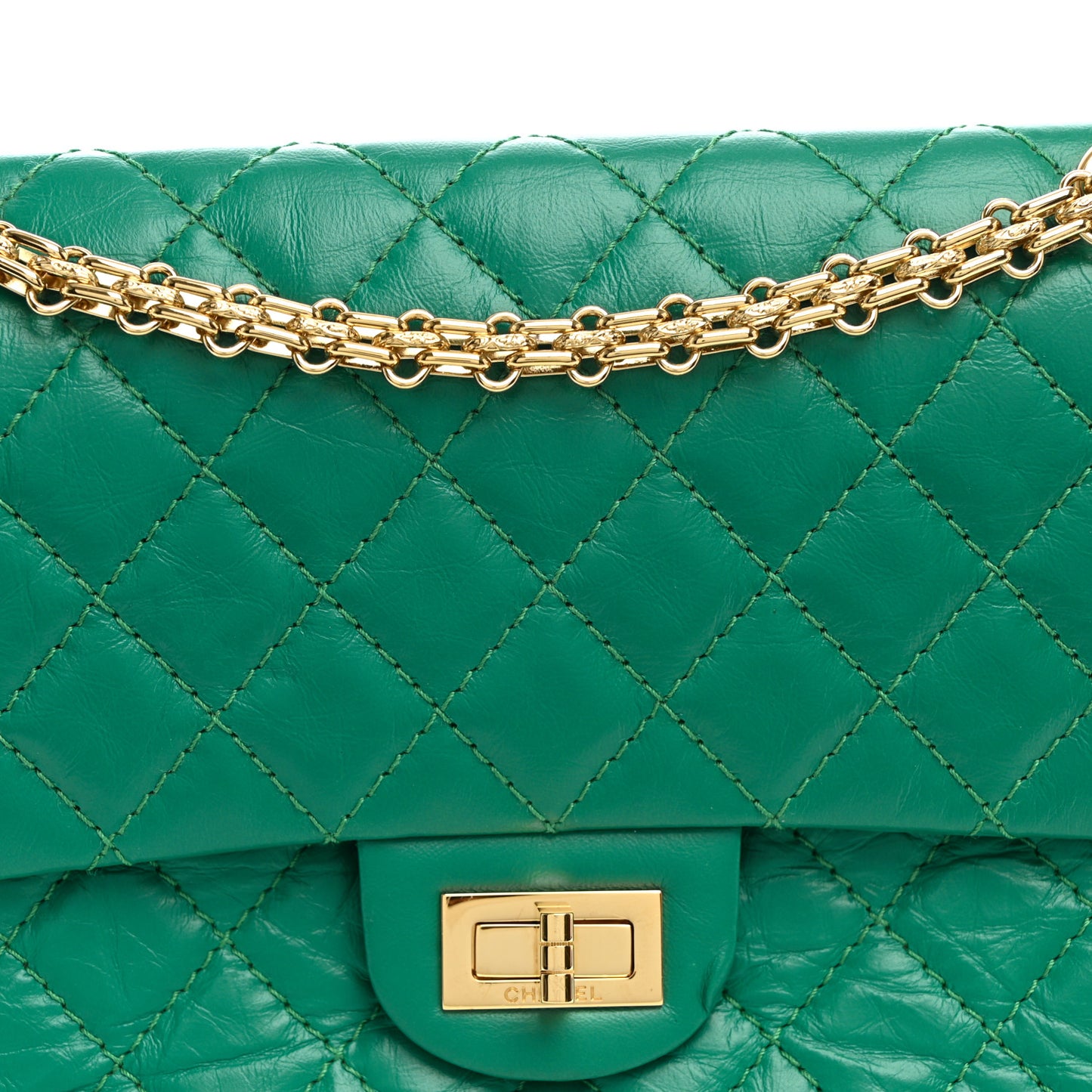 Aged Calfskin Quilted 2.55 Reissue 225 Flap Green
