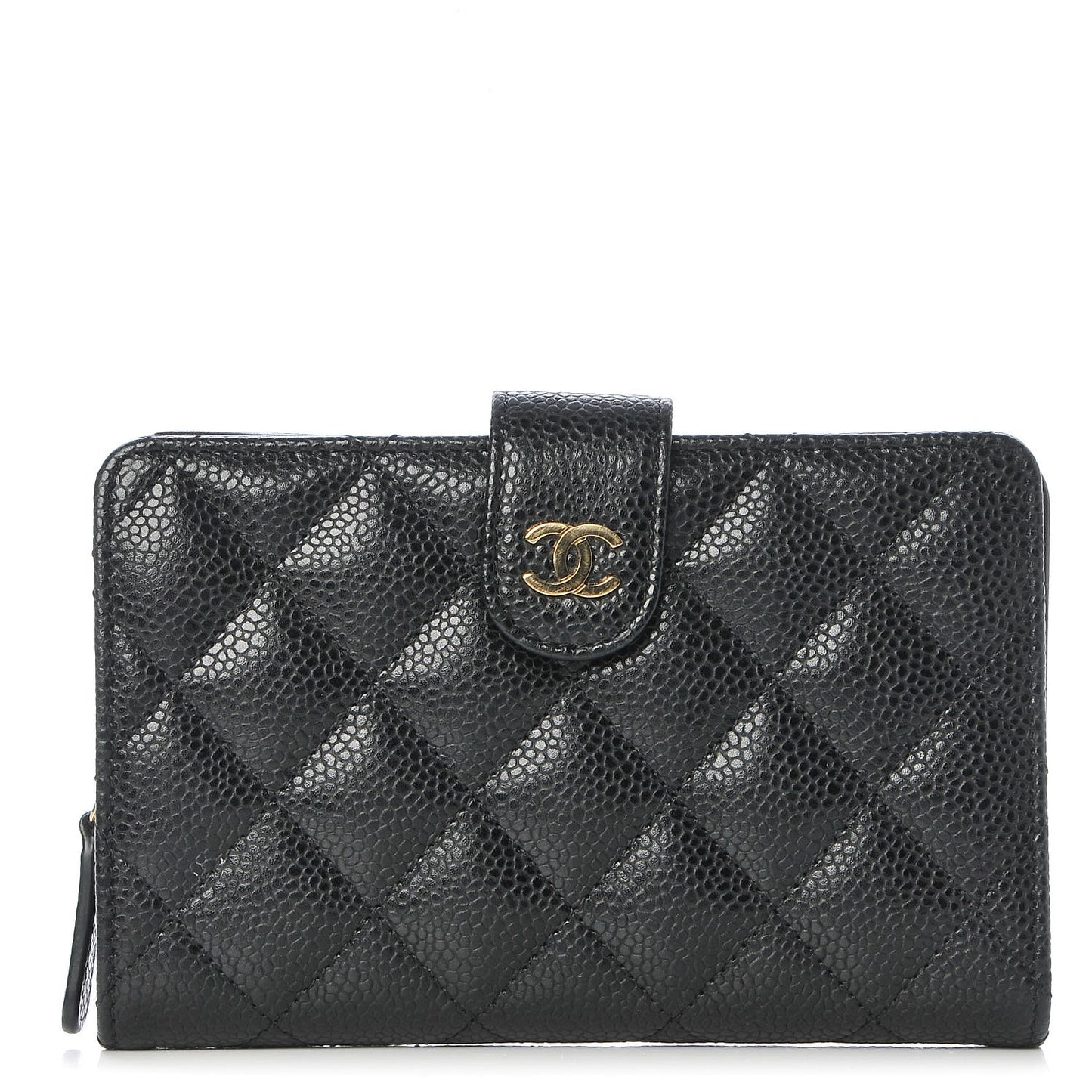 Caviar Quilted Zipped Pocket Wallet Black