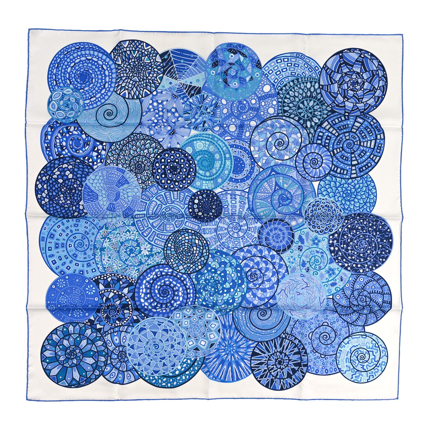 Silk Reves d'Escargots Scarf 90 White Bleu Klein