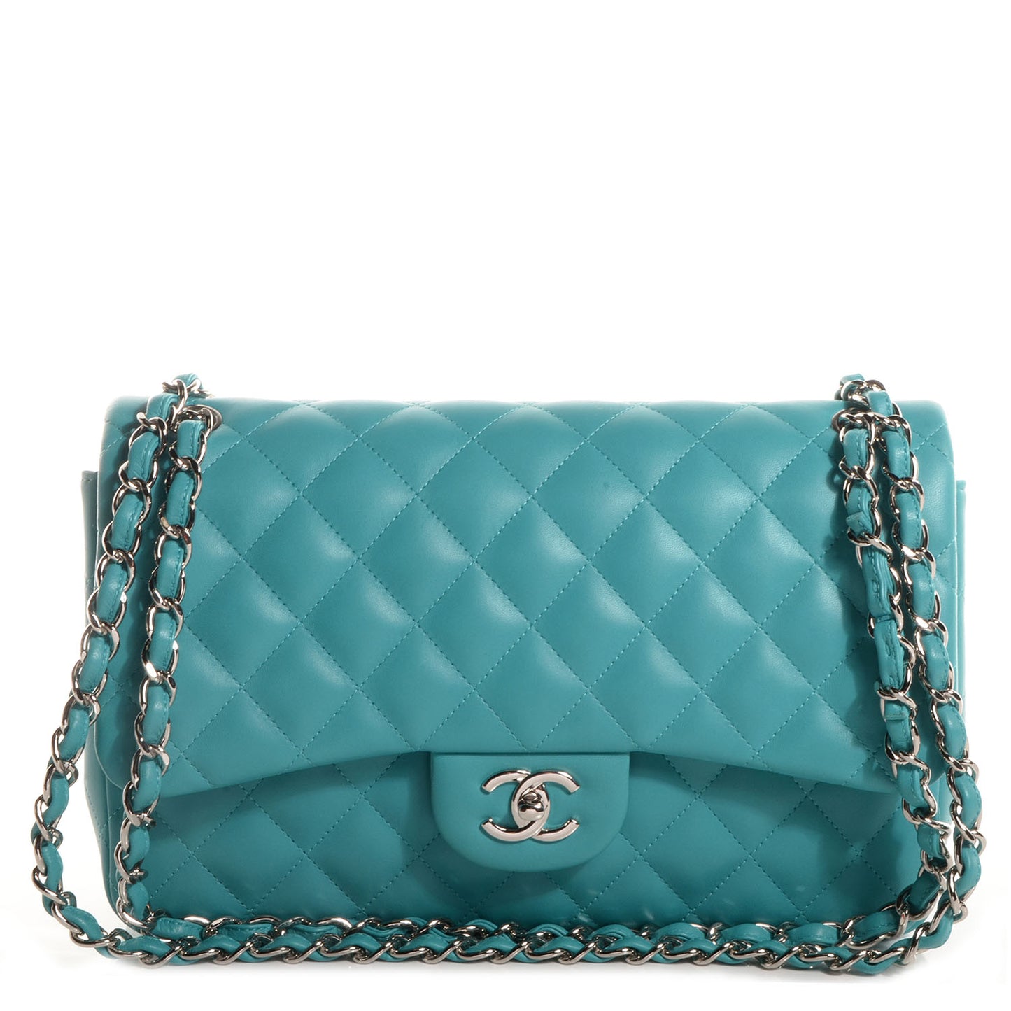 Lambskin Quilted Jumbo Double Flap Blue