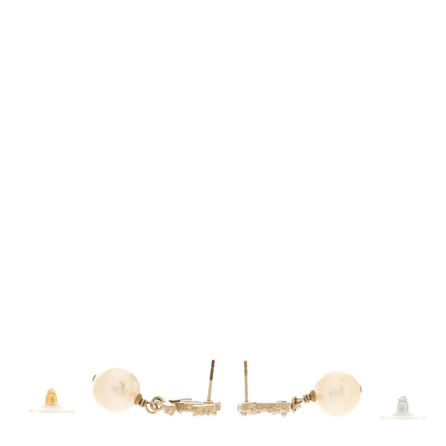 Crystal Pearl CC Drop Earrings Gold