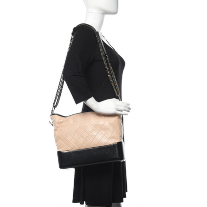Chanel Aged Calfskin Quilted Large Gabrielle Hobo Beige Black 2 of 11