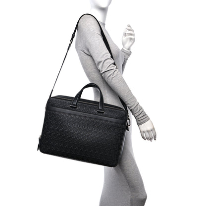 Salvatore Ferragamo Calfskin Gancini Embossed Briefcase Black 2 of 13