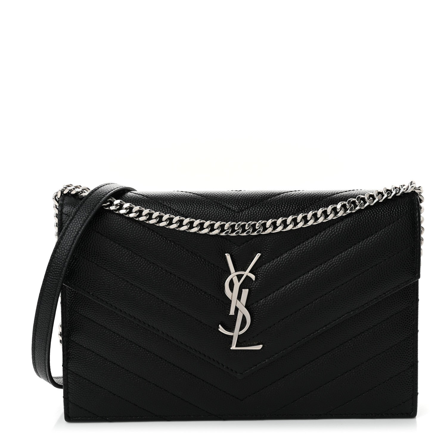 Saint Laurent Grain De Poudre Matelasse Chevron Monogram Envelope Chain Wallet Black 1 of 10