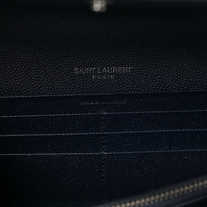 Saint Laurent Grain De Poudre Matelasse Chevron Monogram Flap Wallet Black 7 of 7