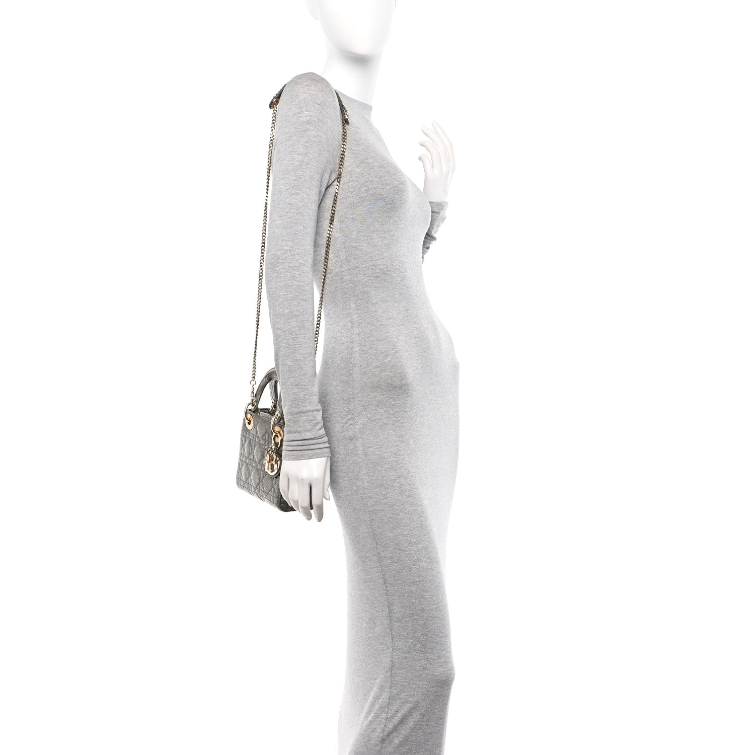 Christian Dior Metallic Snakeskin Cannage Mini Lady Dior Silver 2 of 14