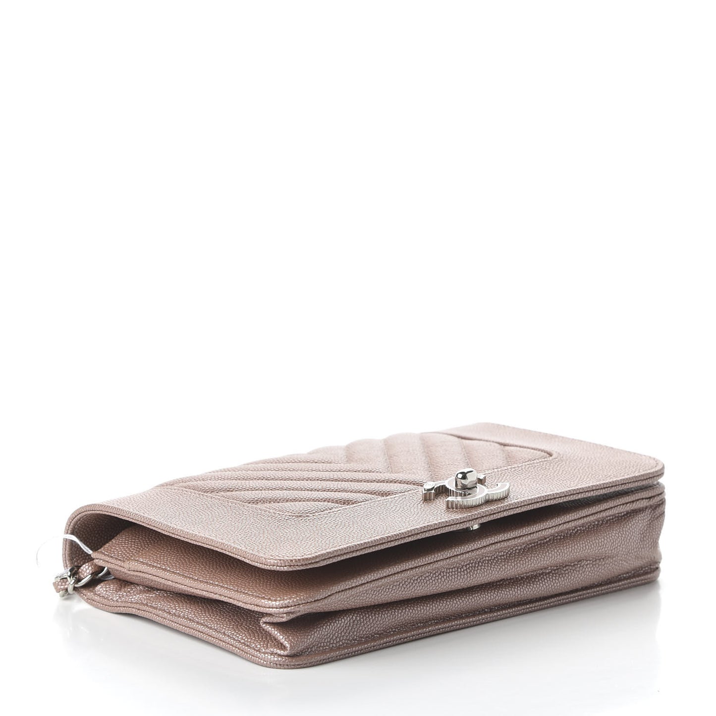 Metallic Caviar Chevron Quilted Vintage Mademoiselle Wallet On Chain WOC Pink