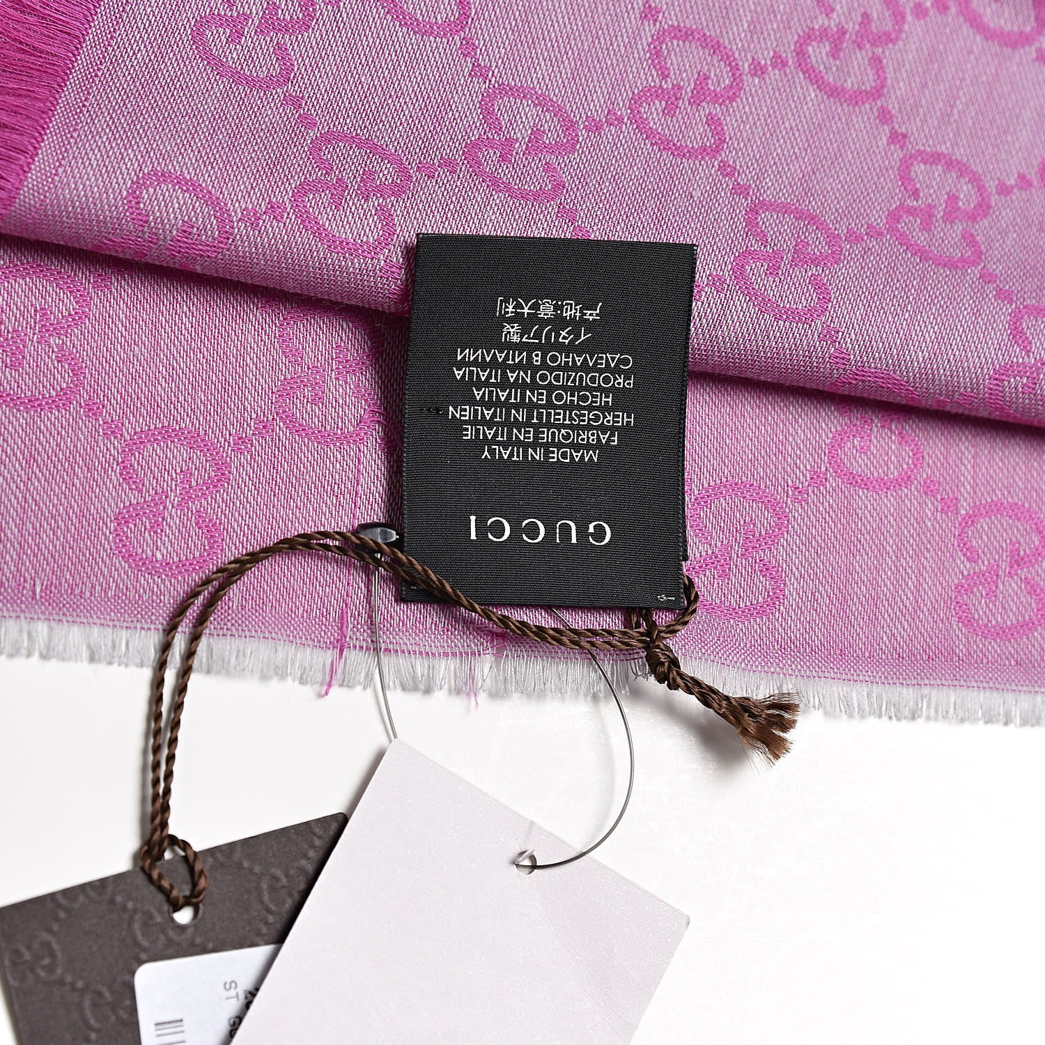 Gucci Wool Silk GG Monogram GGWeblong Fringe Scarf Shawl Zinc Pink 4 of 4
