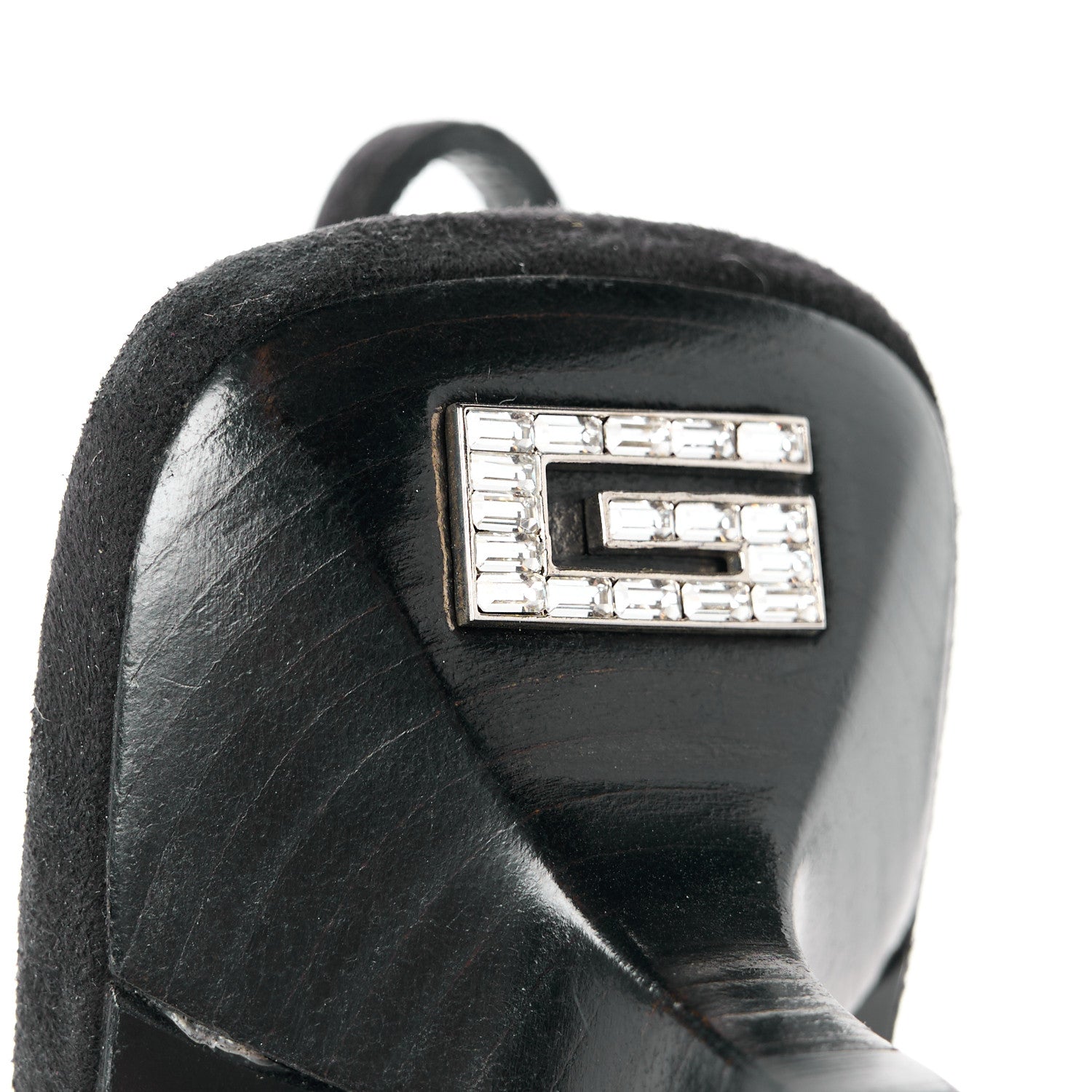 Gucci Tela Retino Kid Scamosciato Crystal GG Monogram Square G 35mm Slingback Pumps 38.5 Black 7 of 10