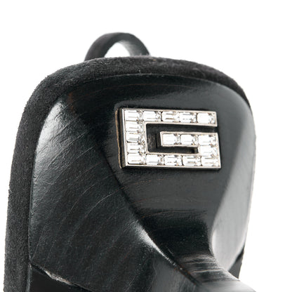 Gucci Tela Retino Kid Scamosciato Crystal GG Monogram Square G 35mm Slingback Pumps 38.5 Black 7 of 10