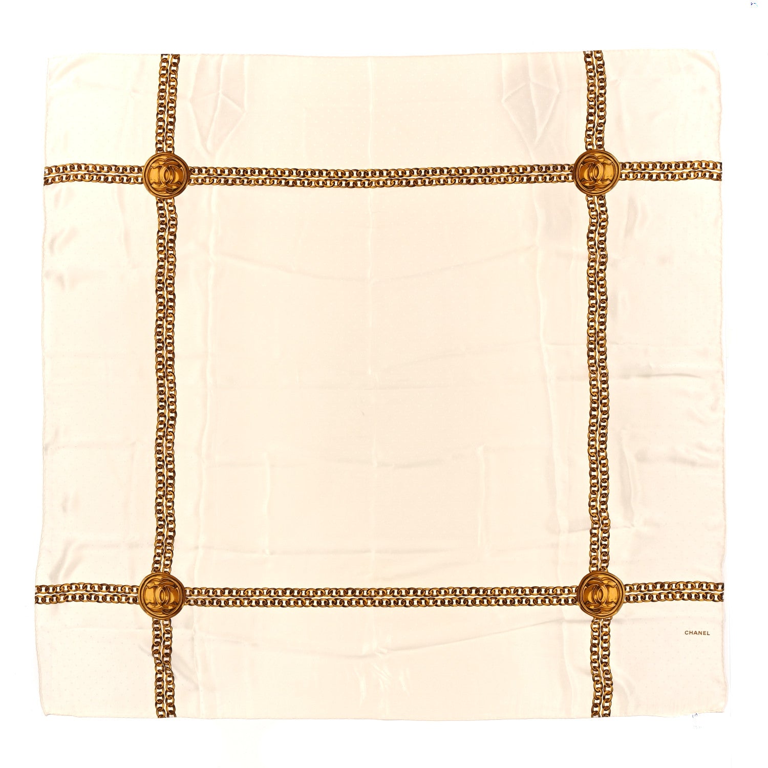 Chanel Silk CC Chain Square Scarf White Gold 1 of 3
