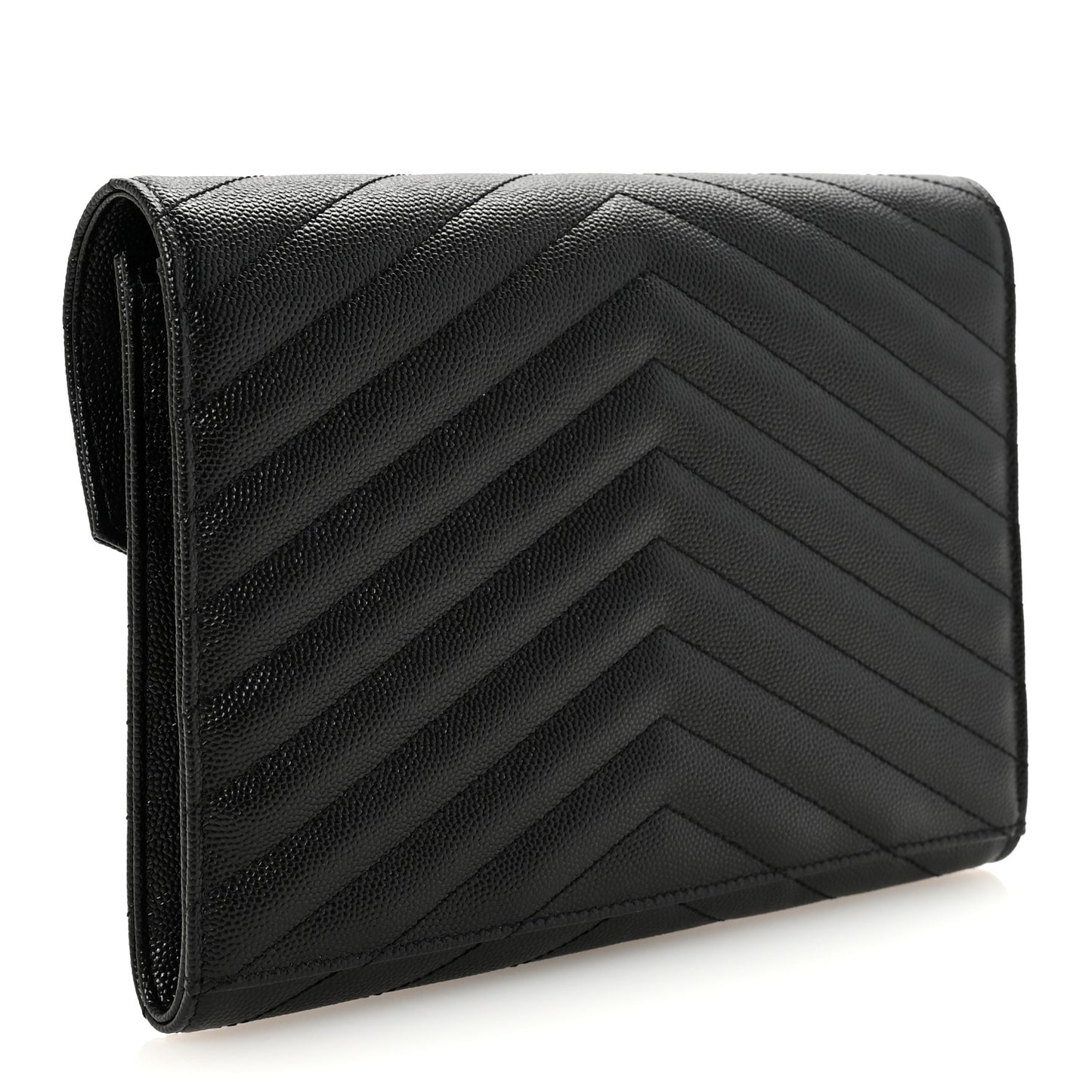 Grain De Poudre Matelasse Chevron Monogram Envelope Clutch Black