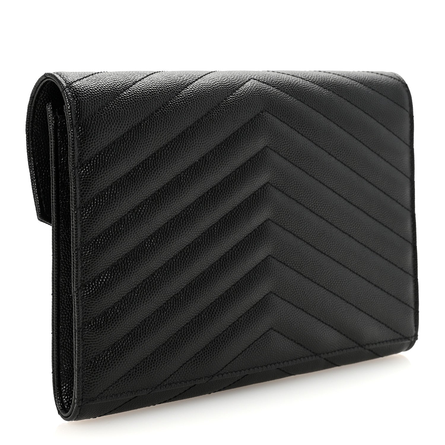 Saint Laurent Grain De Poudre Matelasse Chevron Monogram Envelope Clutch Black 3 of 7