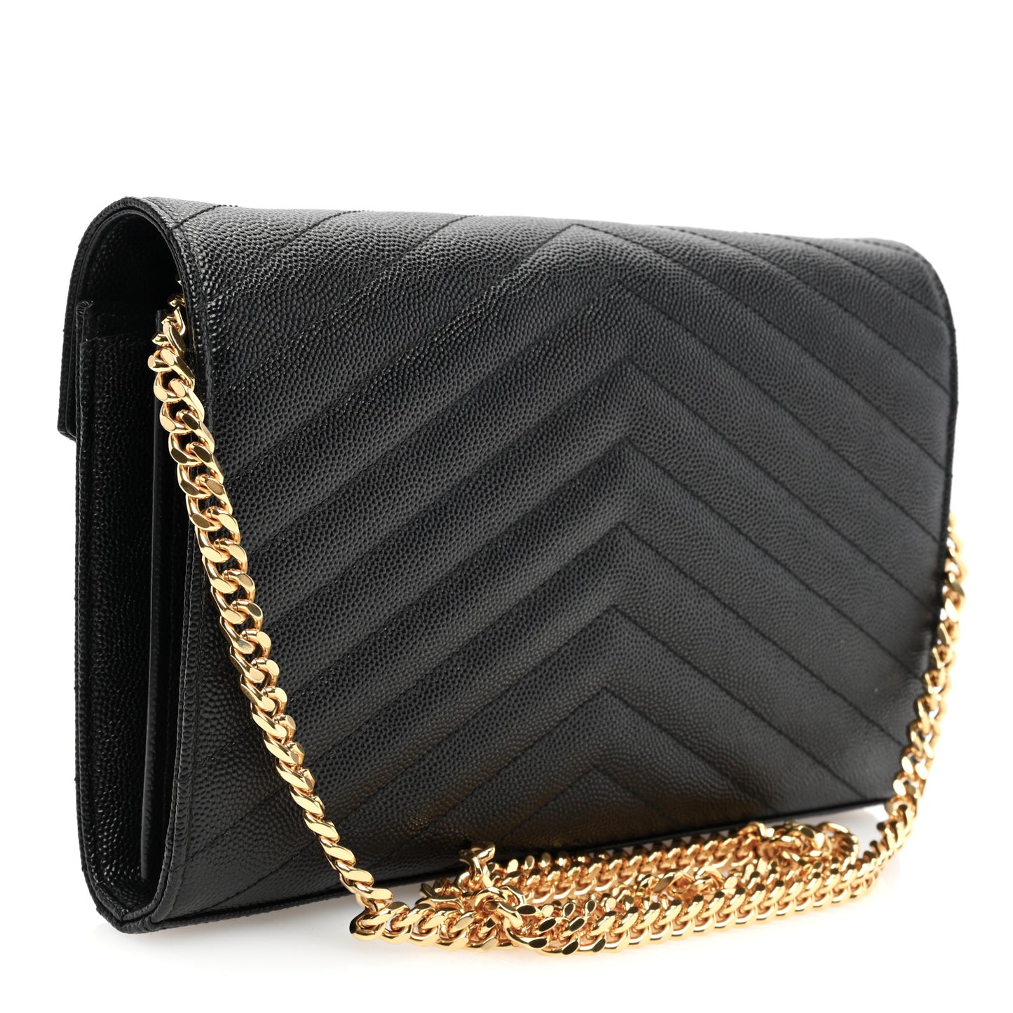 Grain De Poudre Matelasse Chevron Monogram Chain Wallet Black