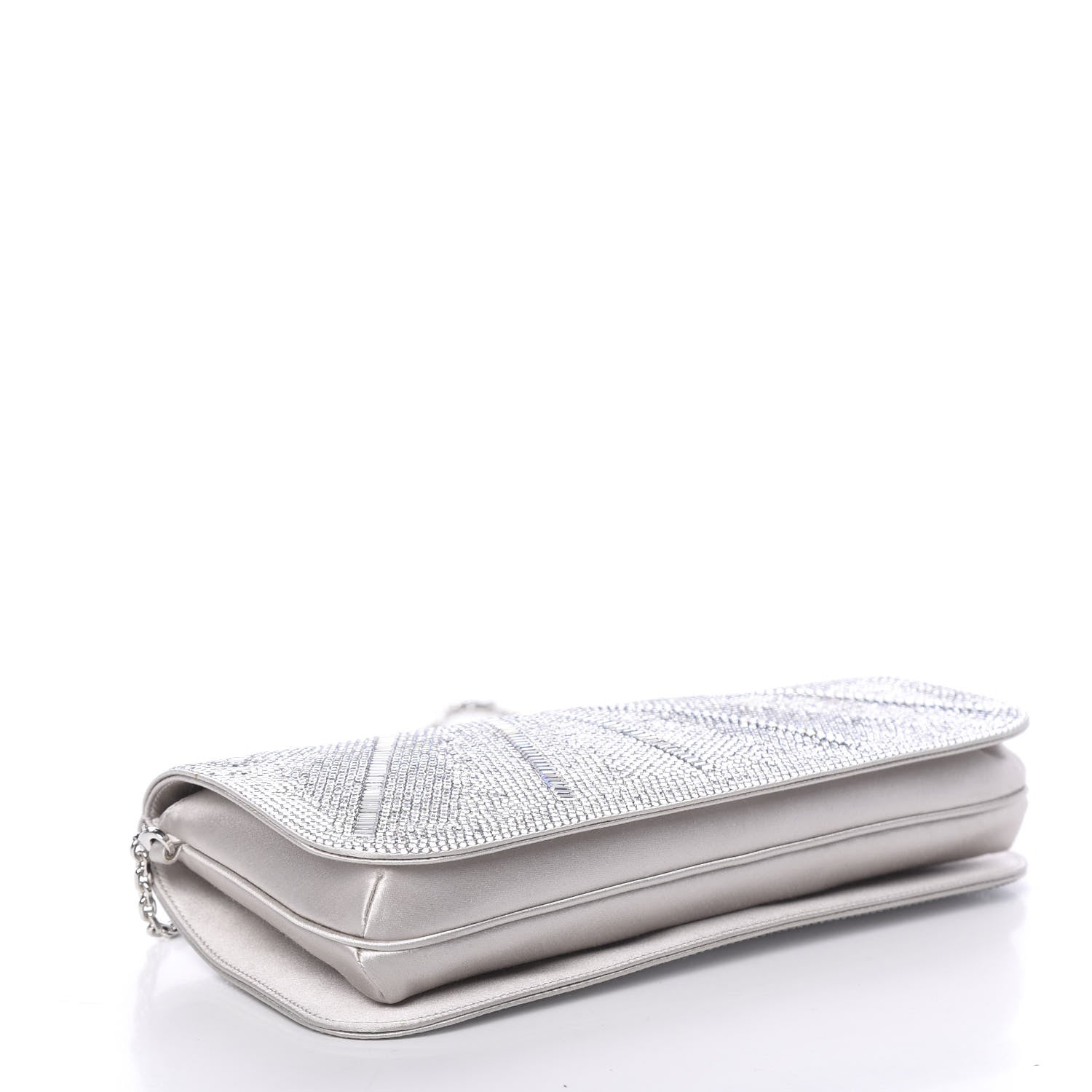 Judith Leiber Swarovski Crystal Satin Minaudiere Clutch Silver 4 of 12