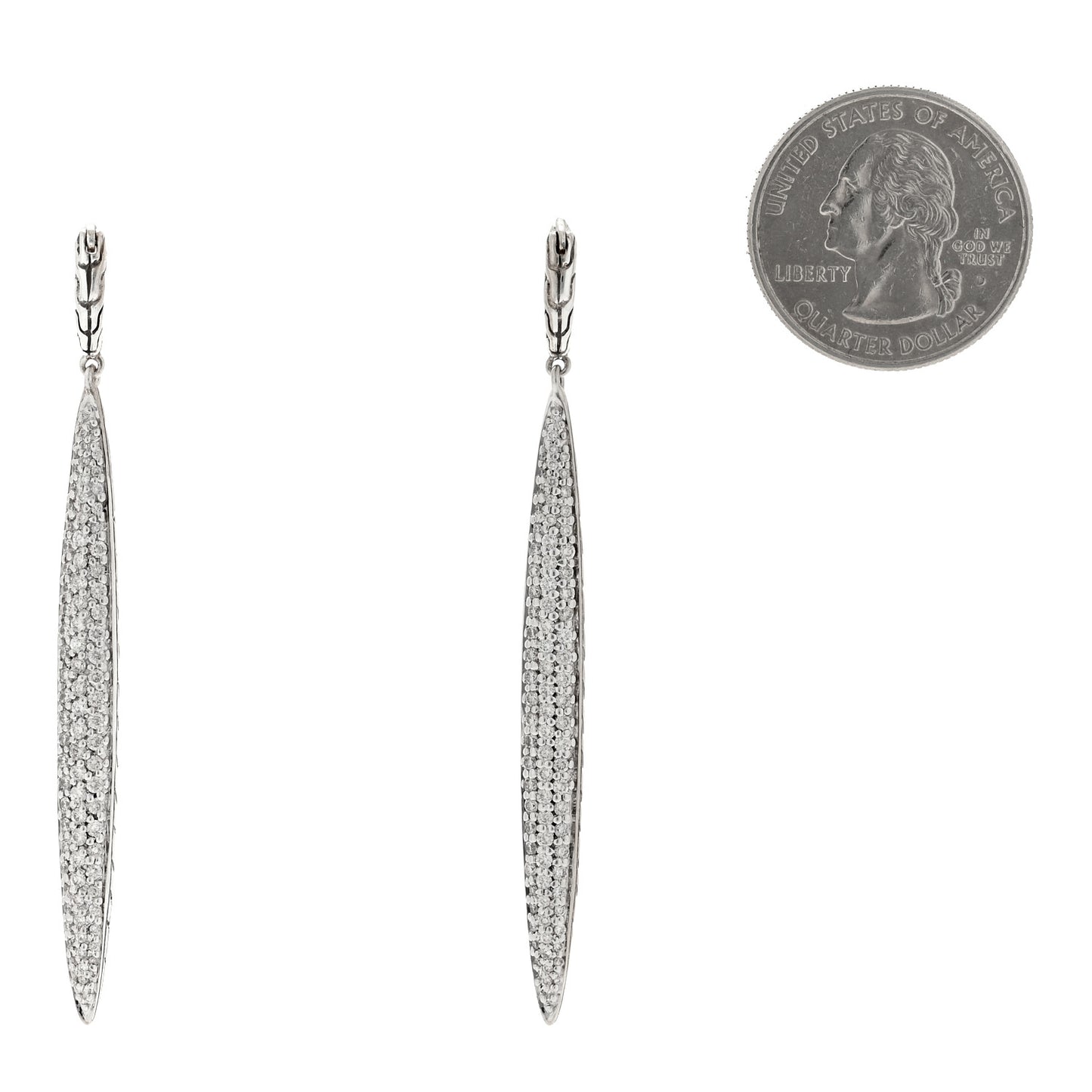 Sterling Silver Diamond Classic Chain Spear Drop Earrings